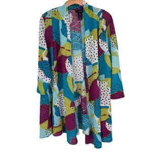 Ali Miles Womens Long knit Cardigan Jacket Multicolor t Pattern  Front size XL